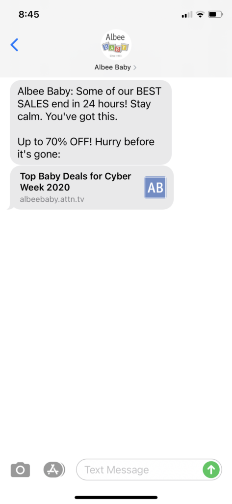 Albee Baby Text Message Marketing Example - 11.29.2020.PNG