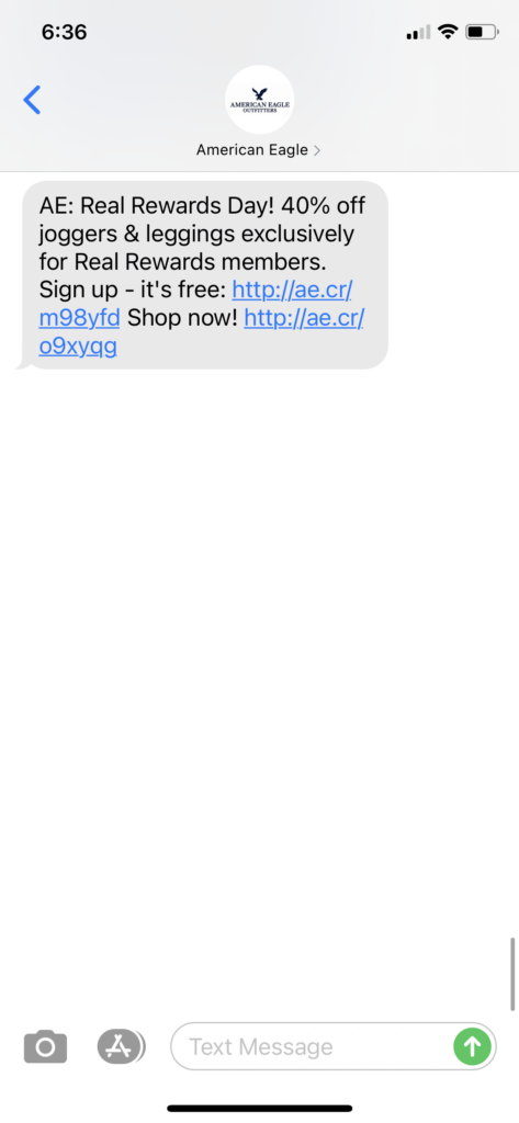 American Eagle Text Message Marketing Example - 11.02.2020