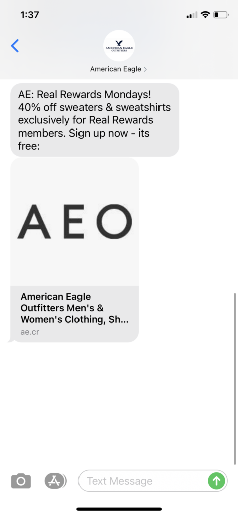 American Eagle Text Message Marketing Example - 11.09.2020