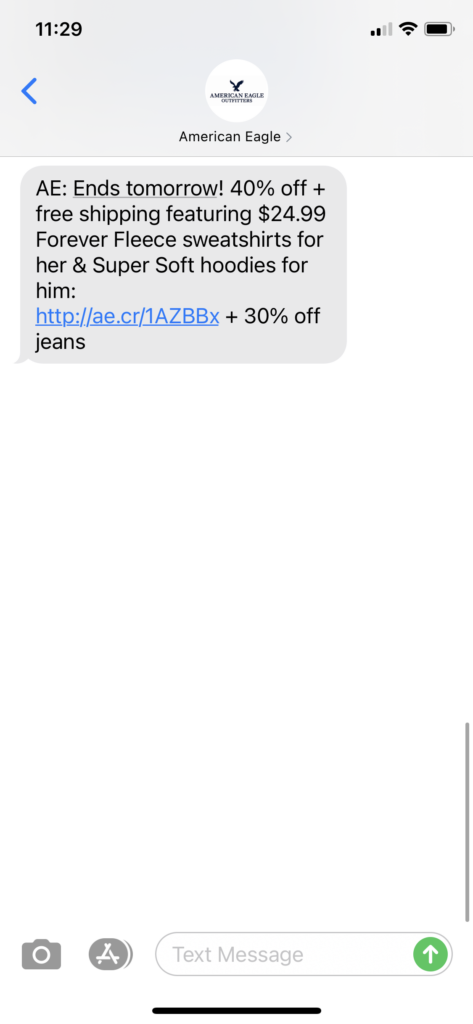American Eagle Text Message Marketing Example - 11.27.2020.PNG