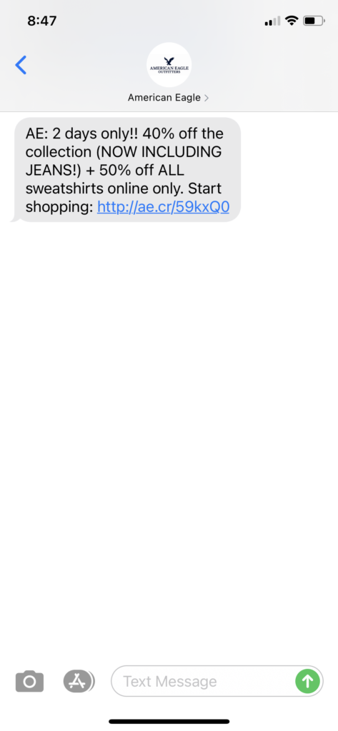 American Eagle Text Message Marketing Example - 11.29.2020.PNG