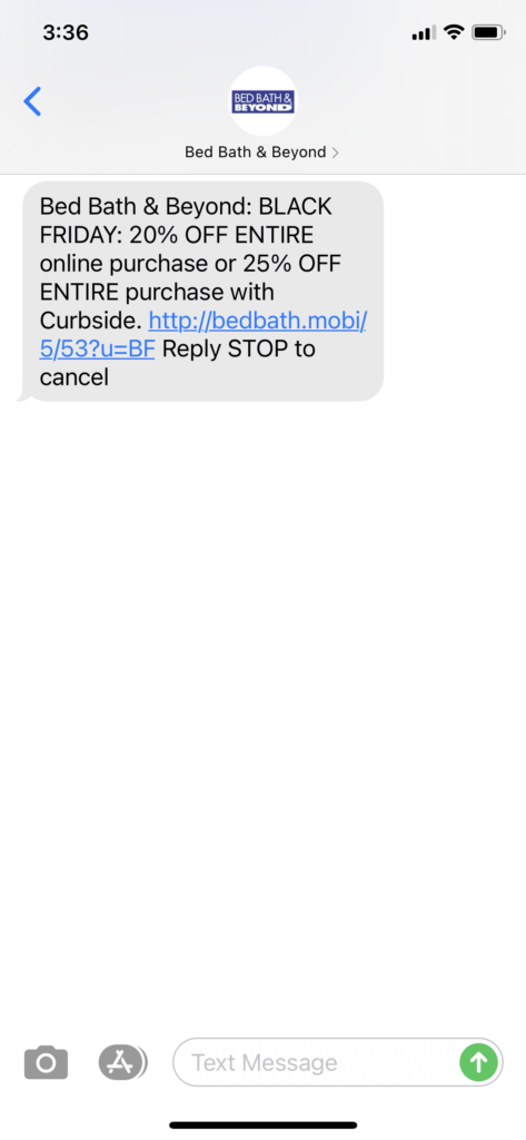 Bed Bath and Beyond Text Message Marketing Example - 11.26.2020.PNG