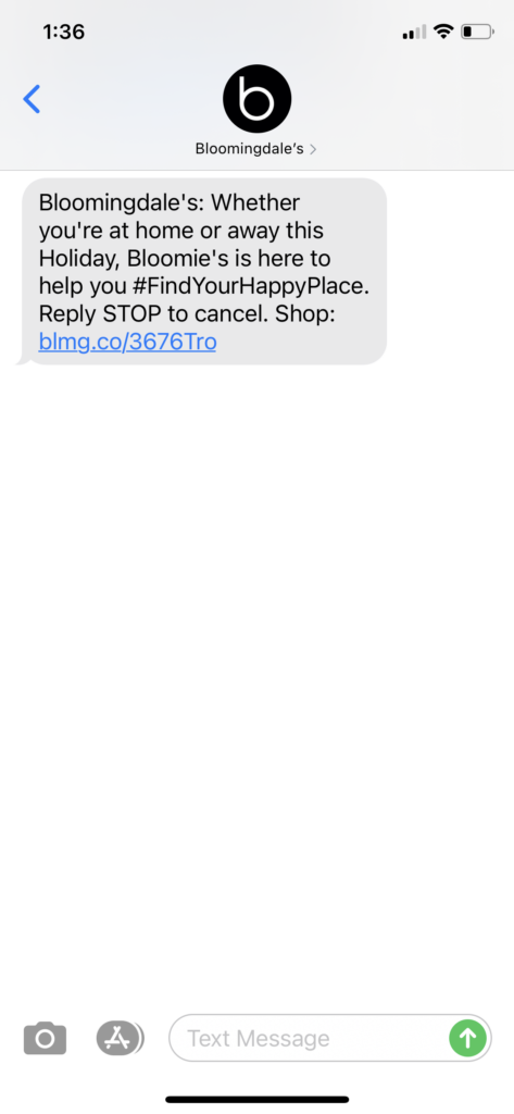 Bloomingdale's Text Message Marketing Example - 11.09.2020