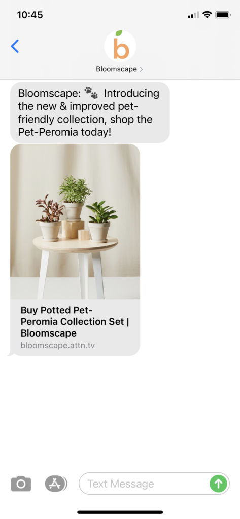 Bloomscape Text Message Marketing Example - 10.29.2020