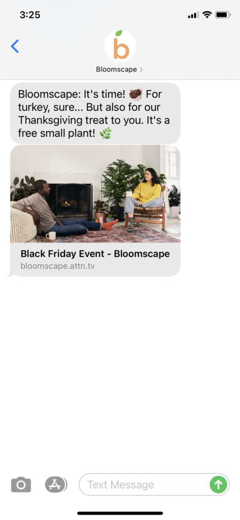 Bloomscape Text Message Marketing Example - 11.26.2020.PNG