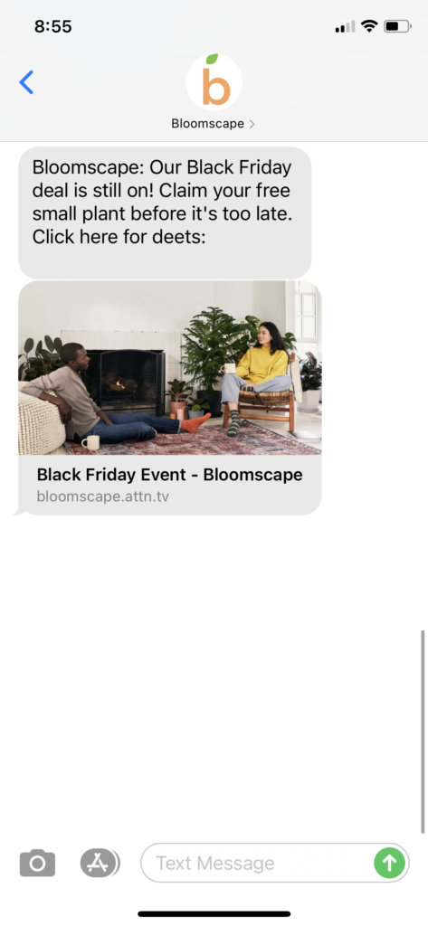 Bloomscape Text Message Marketing Example - 11.29.2020.PNG