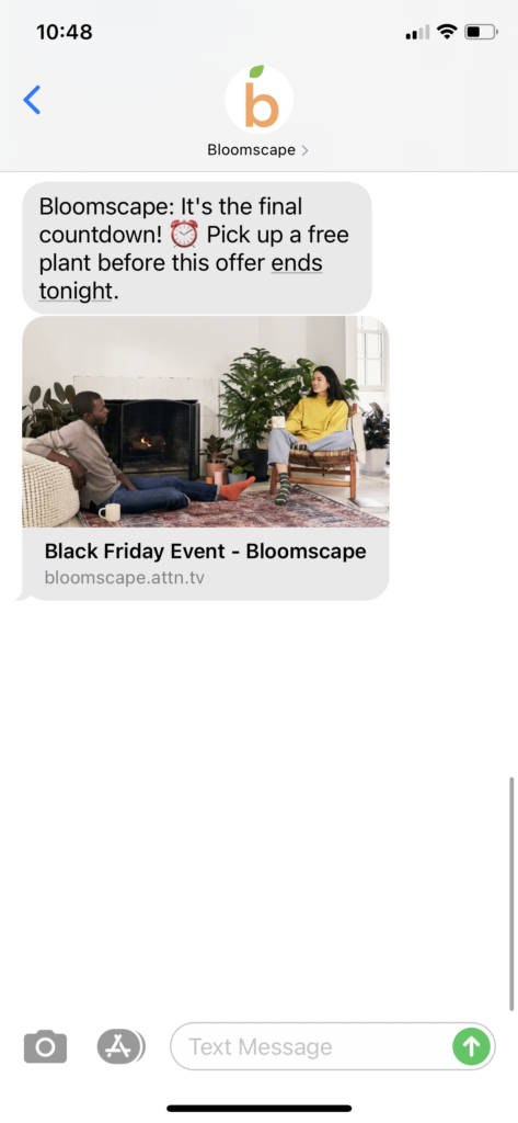 Bloomscape Text Message Marketing Example - 11.30.2020.PNG