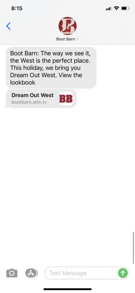 Boot Barn Text Message Marketing Example - 11.18.2020.PNG