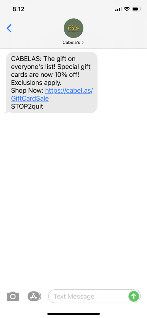Cabelas Text Message Marketing Example - 11.18.2020.PNG
