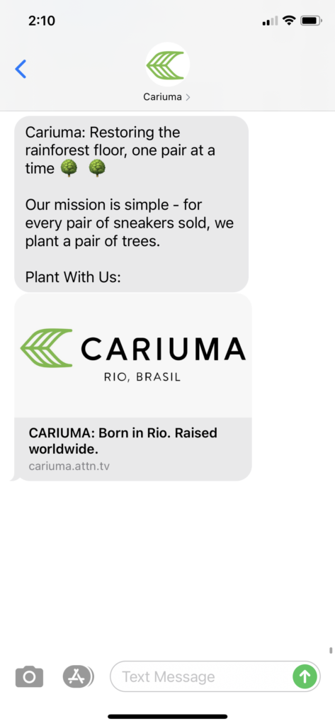 Cariuma Text Message Marketing Example - 11.06.2020