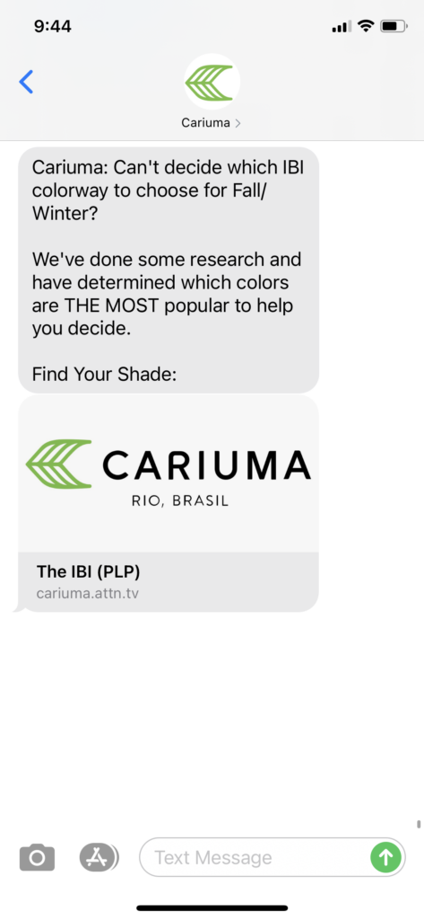 Cariuma Text Message Marketing Example - 11.13.2020