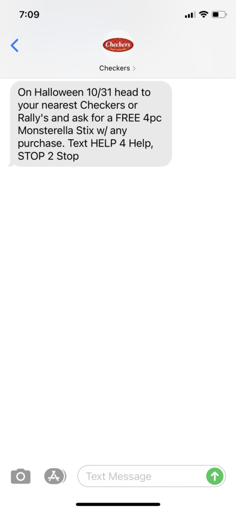 Checker's Text Message Marketing Example - 10.30.2020