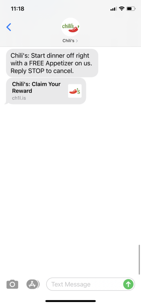 Chili's Text Message Marketing Example - 11.02.2020