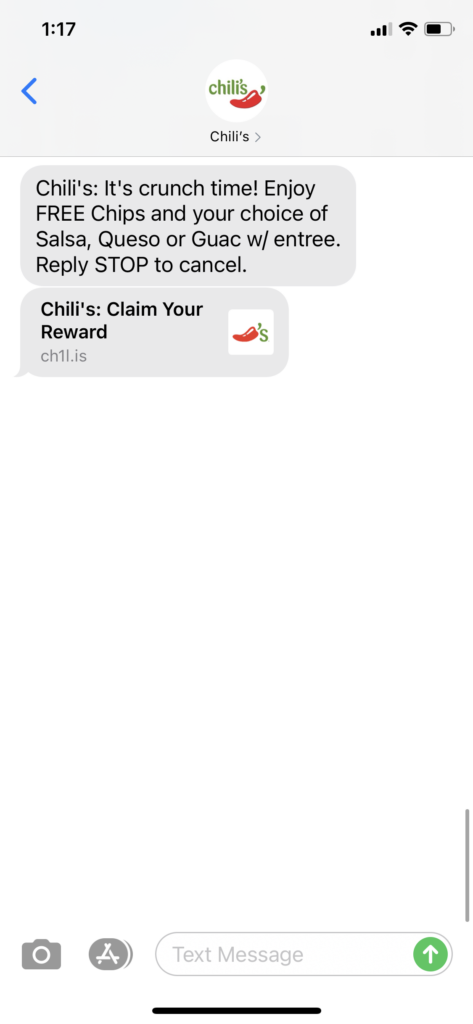 Chili's Text Message Marketing Example - 11.16.2020