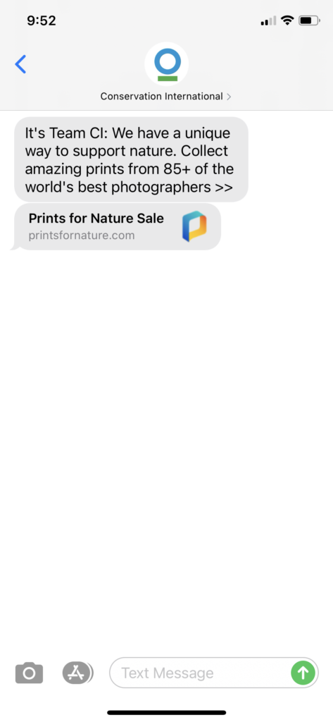 Conservation International Text Message Marketing Example - 11.13.2020