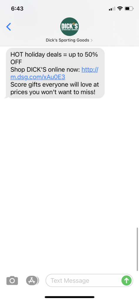 Dick's Sporting Goods Text Message Marketing Example - 11.06.2020