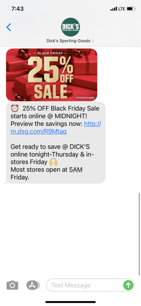 Dick's Sporting Goods Text Message Marketing Example - 11.25.2020.PNG