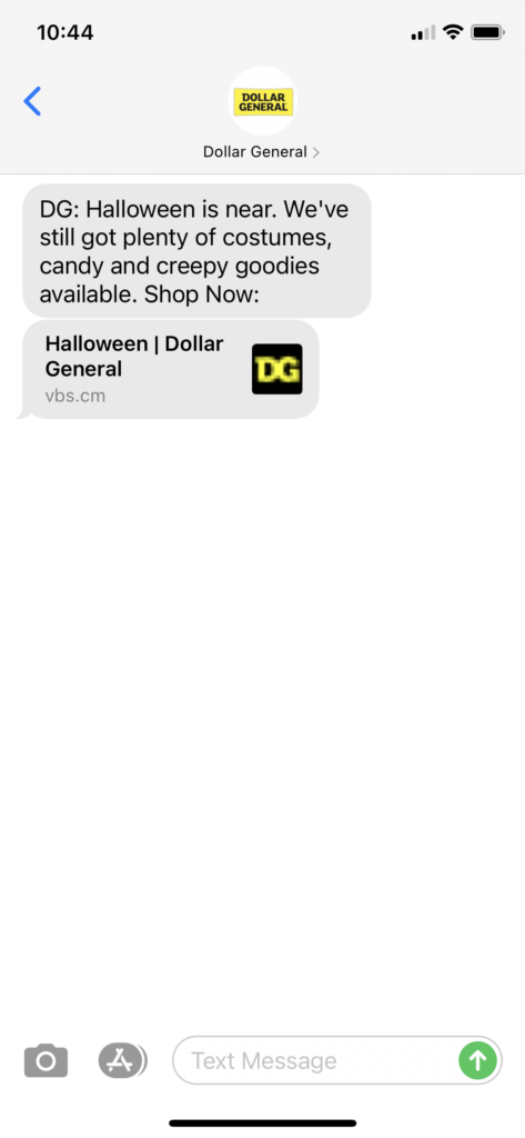Dollar General Text Message Marketing Example - 10.29.2020