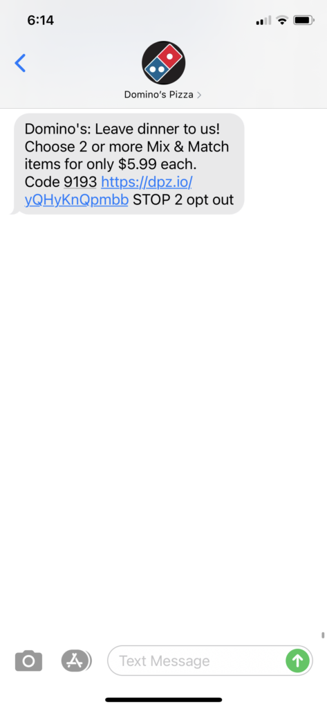 Domino's Pizza Text Message Marketing Example - 11.20.2020.PNG