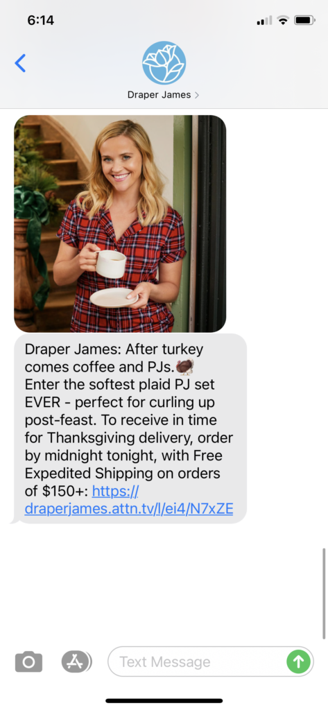 Draper James Text Message Marketing Example - 11.20.2020.PNG