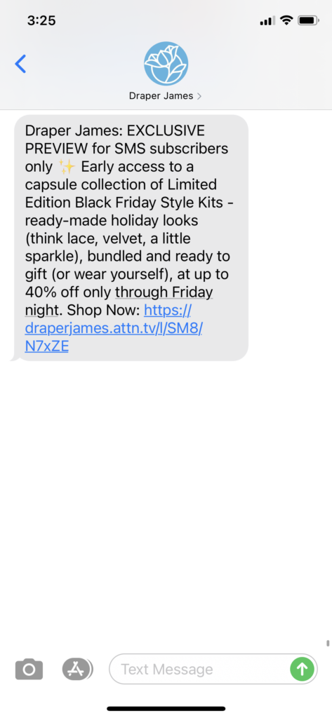 Draper James Text Message Marketing Example - 11.26.2020.PNG