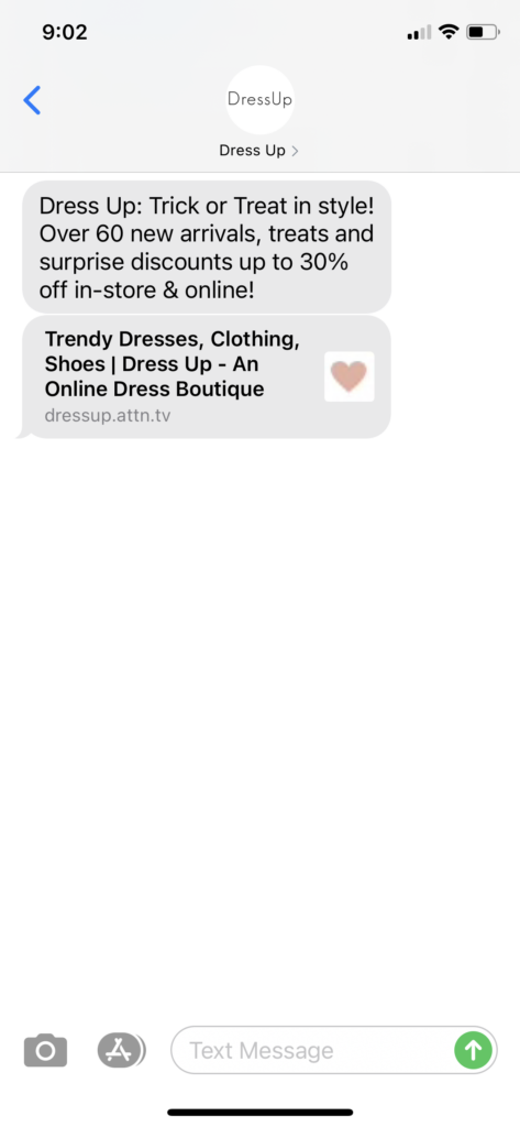 Dress Up Text Message Marketing Example - 10.31.2020
