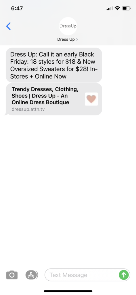 Dress Up Text Message Marketing Example - 11.06.2020