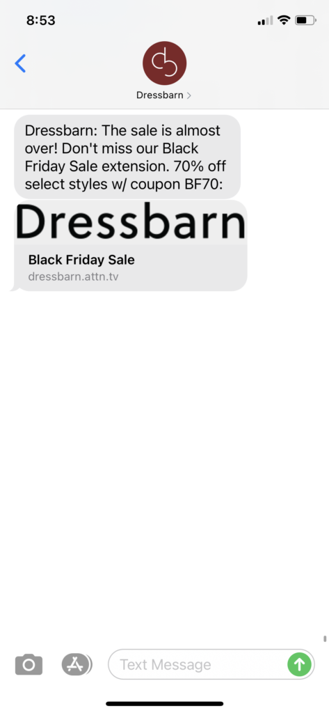 Dressbarn Text Message Marketing Example - 11.29.2020.PNG