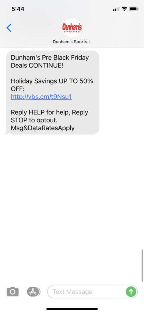 Dunham's Sports Text Message Marketing Example - 11.22.2020.PNG