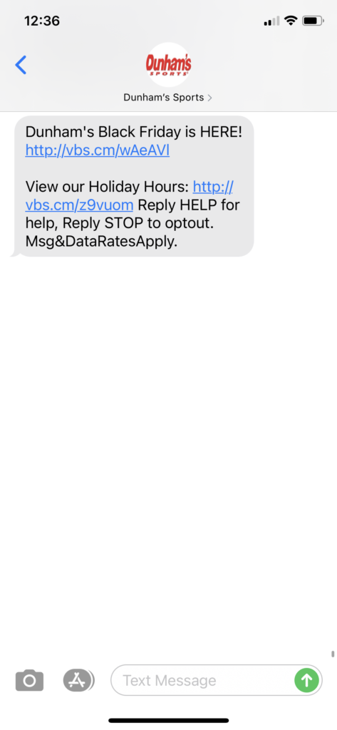 Dunham's Sports Text Message Marketing Example - 11.27.2020.PNG