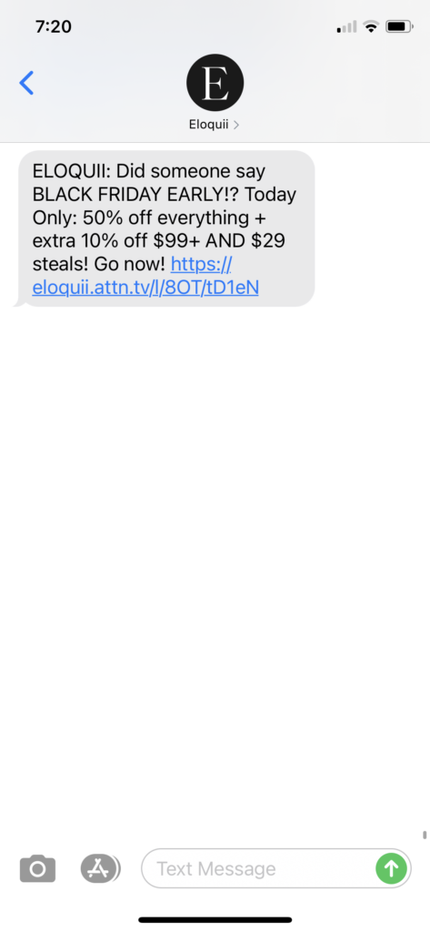 Eloquii Text Message Marketing Example - 11.19.2020.PNG