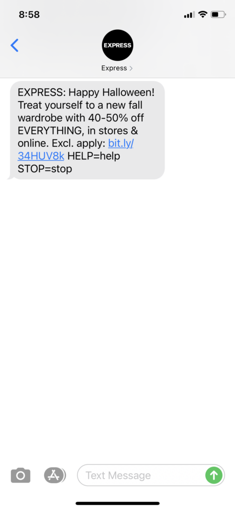 Express Text Message Marketing Example - 10.31.2020