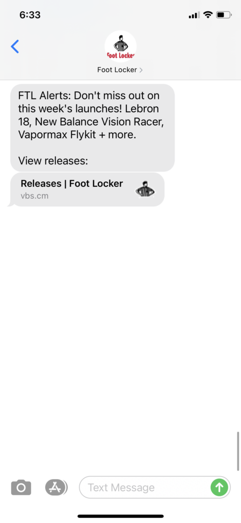 Foot Locker Text Message Marketing Example - 11.02.2020