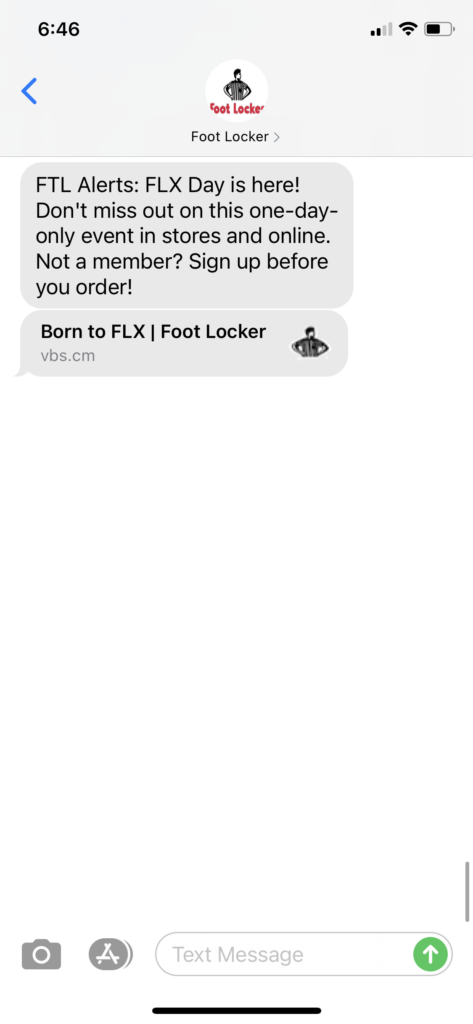 Foot Locker Text Message Marketing Example - 11.06.2020