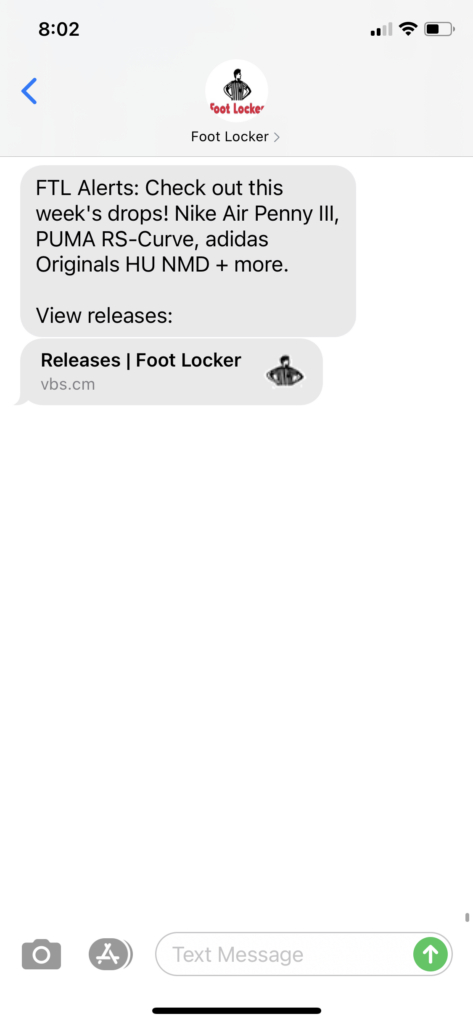 Foot Locker Text Message Marketing Example - 11.16.2020
