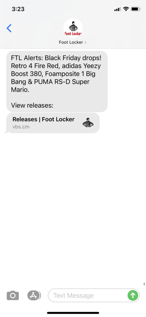 Foot Locker Text Message Marketing Example - 11.26.2020.PNG