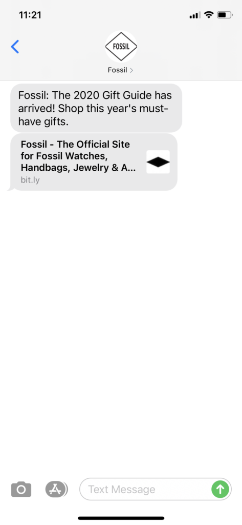Fossil Text Message Marketing Example - 11.02.2020