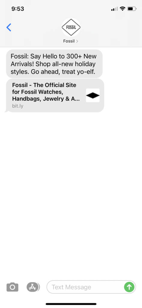 Fossil Text Message Marketing Example - 11.13.2020