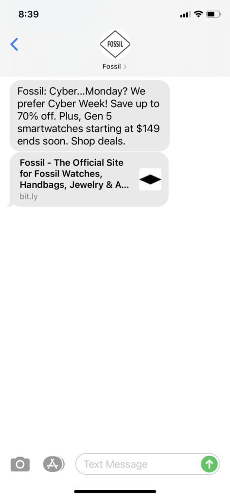 Fossil Text Message Marketing Example - 11.30.2020.PNG