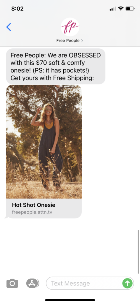 Free People Text Message Marketing Example - 11.16.2020