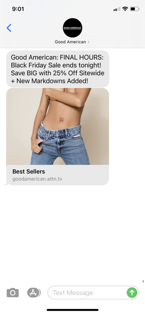 Good American Text Message Marketing Example - 11.29.2020.PNG