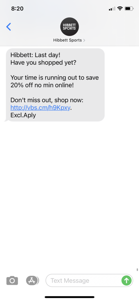 Hibbet Sports Text Message Marketing Example - 11.18.2020.PNG