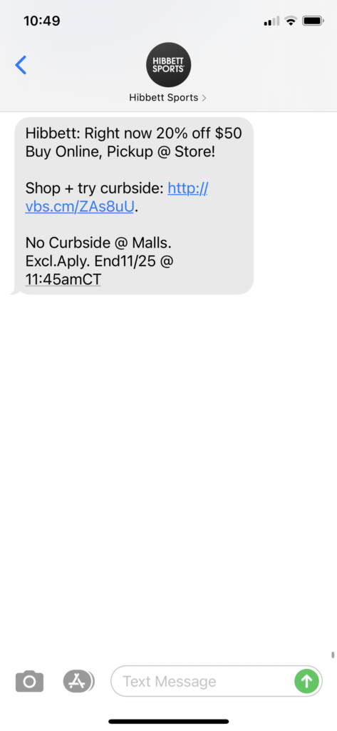 Hibbet Sports Text Message Marketing Example - 11.23.2020.PNG