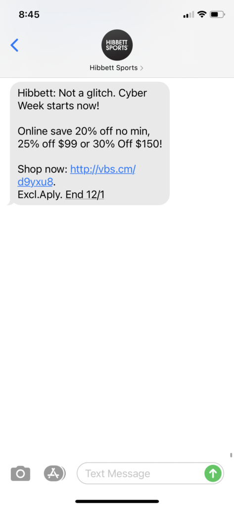 Hibbet Sports Text Message Marketing Example - 11.29.2020.PNG