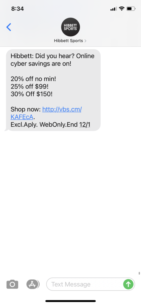 Hibbet Sports Text Message Marketing Example - 11.30.2020.PNG