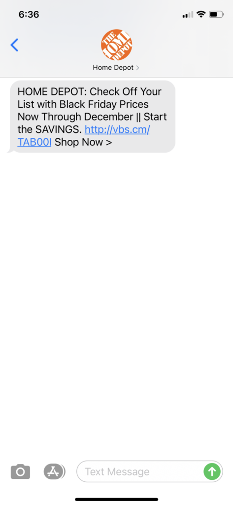 Home Depot Text Message Marketing Example - 11.06.2020.PNG