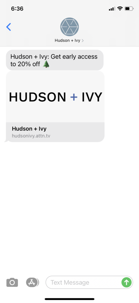 Hudson + Ivy Text Message Marketing Example - 11.06.2020