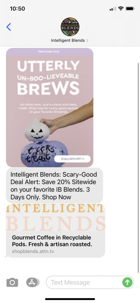 Intelligent Blends Text Message Marketing Example - 10.29.2020