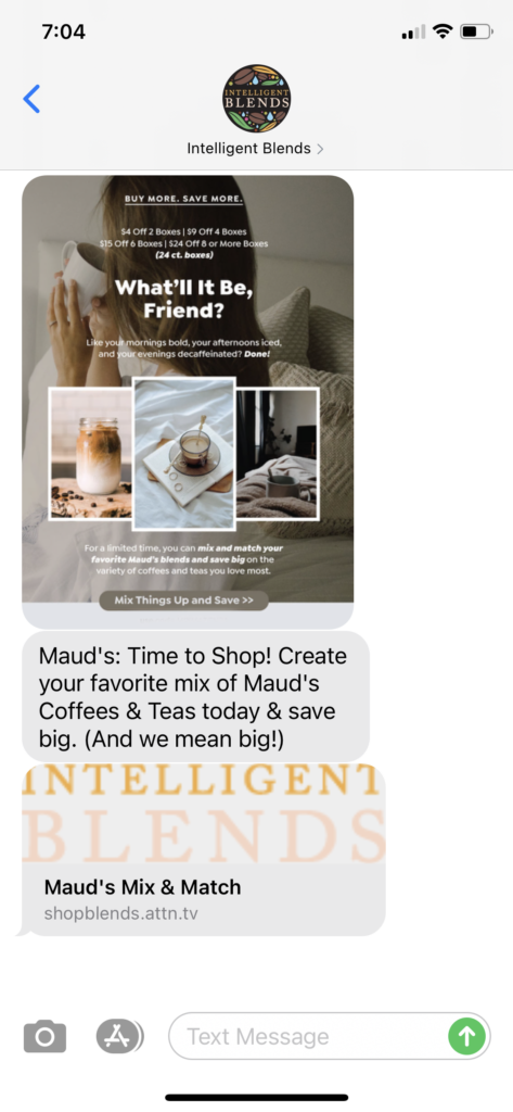 Intelligent Blends Text Message Marketing Example - 11.05.2020