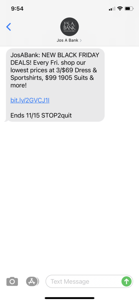 Jos A Bank Text Message Marketing Example - 11.13.2020